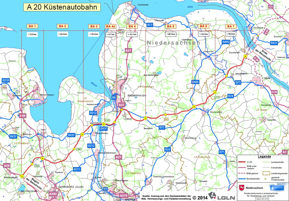 Die Küstenautobahn A 20 | Nds. Landesbehörde für Straßenbau und Verkehr