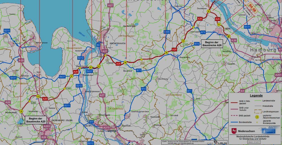 A 20 / A 26: Projekt Küstenautobahn | Nds. Landesbehörde für Straßenbau